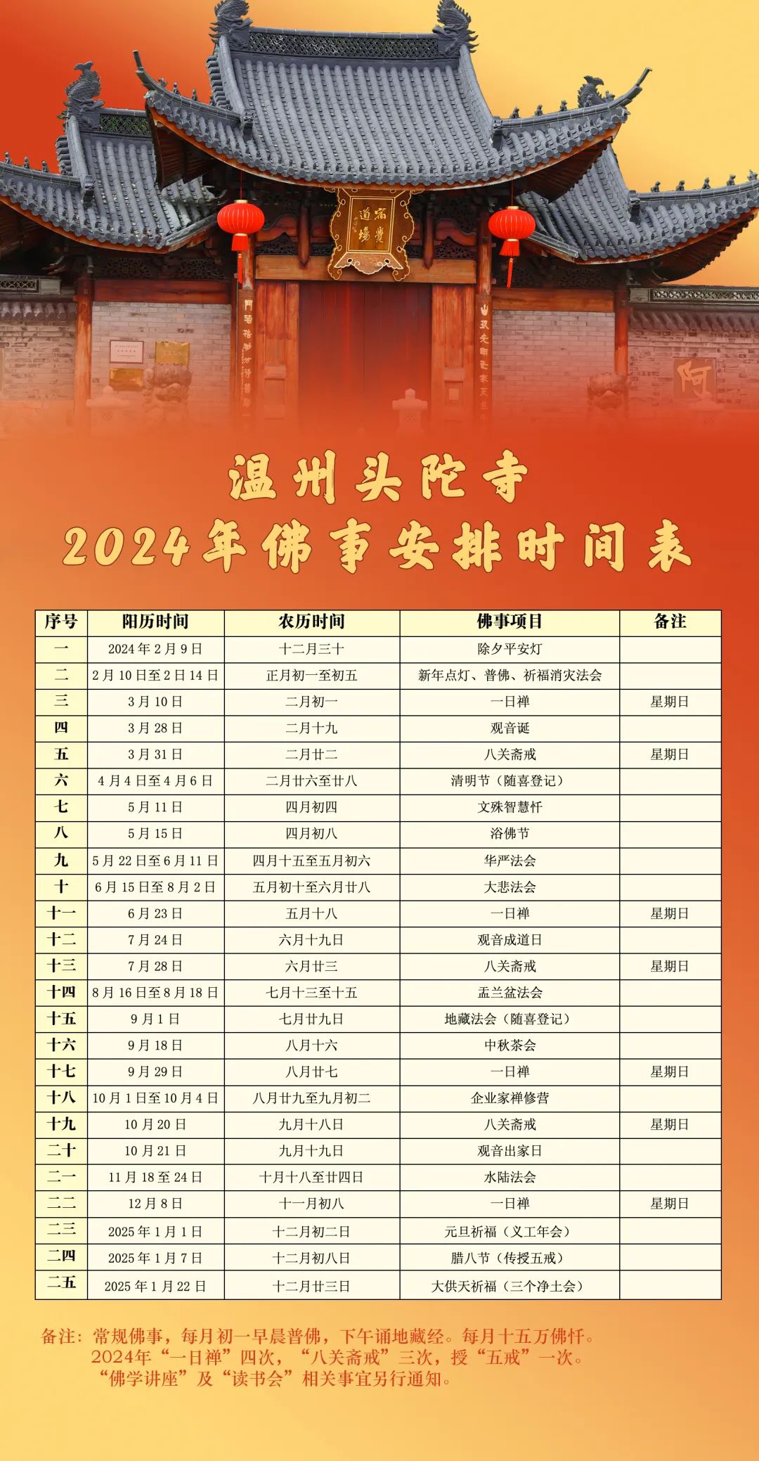 全年安排 | 2024年温州头陀寺全年法务活动安排